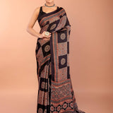 Black Ajrakh Print Saree in Modal Silk