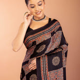 Black Ajrakh Print Saree in Modal Silk