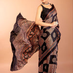 Black Ajrakh Print Saree in Modal Silk