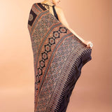 Black Ajrakh Print Saree in Modal Silk