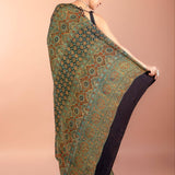 Dark Green Ajrakh Print Saree in Modal Silk 