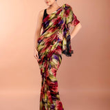Floral Printed Chiffon Saree with Cutdana Border