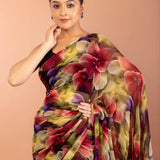 Floral Printed Chiffon Saree with Cutdana Border