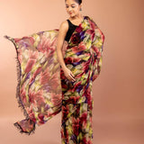 Floral Printed Chiffon Saree with Cutdana Border