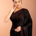 Black Chiffon Saree with Red Floral Sequin Work 