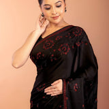 Black Chiffon Saree with Red Floral Sequin Work 