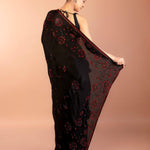 Black Chiffon Saree with Red Floral Sequin Work 
