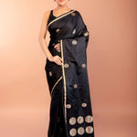 Black Banarasi Silk Saree with Thin Gold Border 
