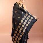 Black Banarasi Silk Saree with Thin Gold Border 
