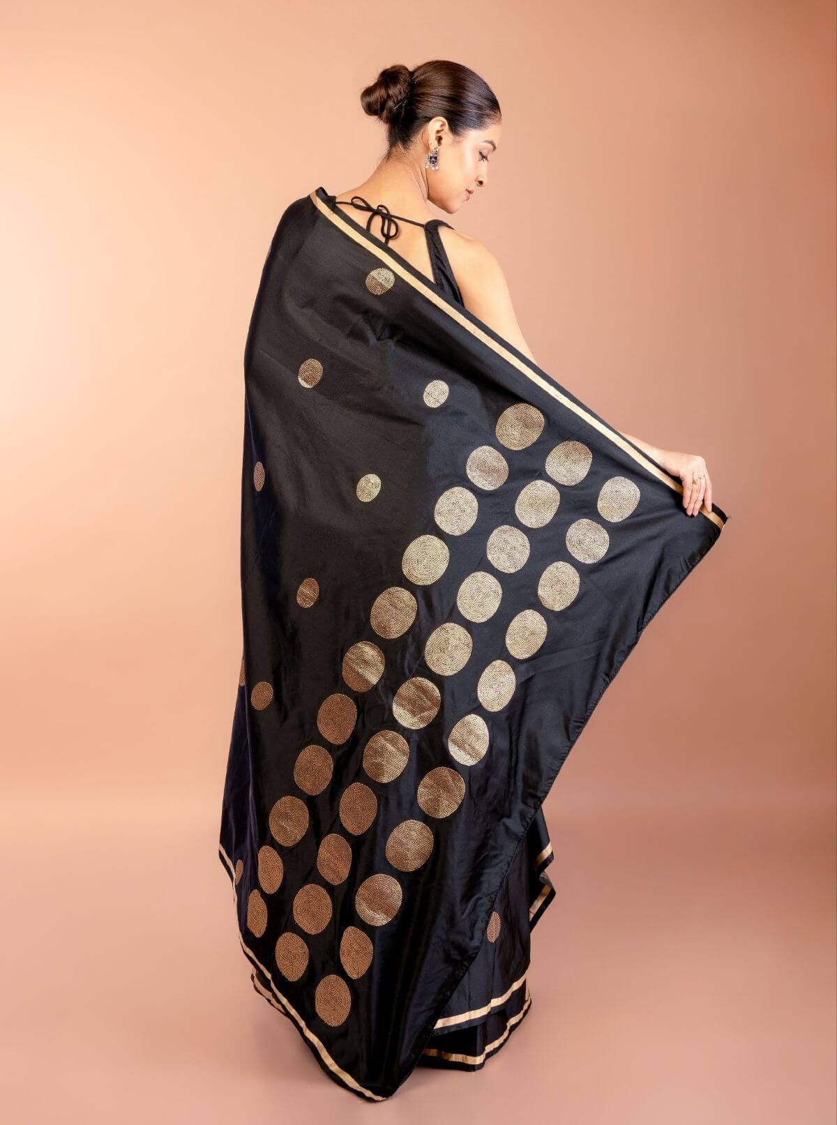 Black Banarasi Silk Saree with Thin Gold Border 
