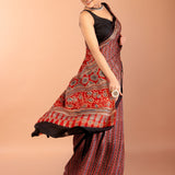 Red Ajrakh Saree with Hand Block Prints - Anvi Couture