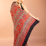Red Ajrakh Saree with Hand Block Prints - Anvi Couture