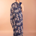 Dark Blue Chiffon Saree with All Over Sequin Work and Border - Anvi Couture