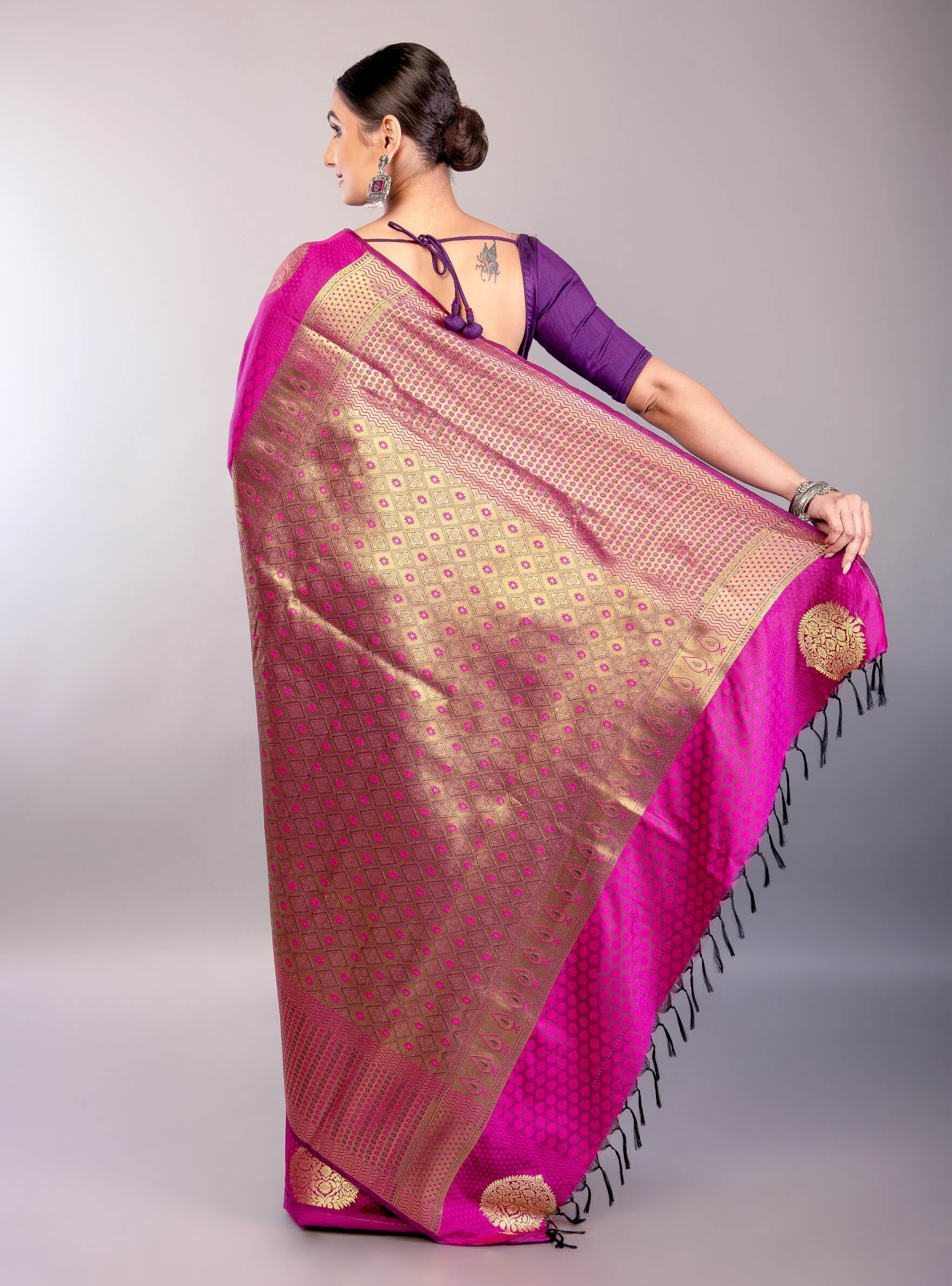 Rani Pink Kanjeevaram Saree with Gold Zari Work 
