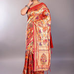 Orange Paithani Silk Saree with All Over Floral Motifs 