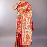 Orange Paithani Silk Saree with All Over Floral Motifs 