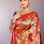 Orange Paithani Silk Saree with All Over Floral Motifs 