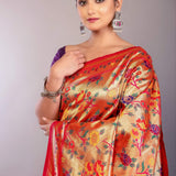 Orange Paithani Silk Saree with All Over Floral Motifs 
