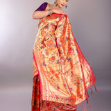 Orange Paithani Silk Saree with All Over Floral Motifs 