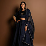 Dark Blue Lehenga Set with Hand Embroidery Work - Anvi Couture