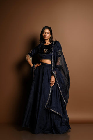 Dark Blue Lehenga Set with Hand Embroidery Work