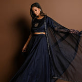 Dark Blue Lehenga Set with Hand Embroidery Work - Anvi Couture