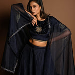 Dark Blue Lehenga Set with Hand Embroidery Work - Anvi Couture