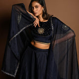 Dark Blue Lehenga Set with Hand Embroidery Work - Anvi Couture