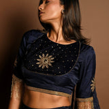 Dark Blue Lehenga Set with Hand Embroidery Work - Anvi Couture