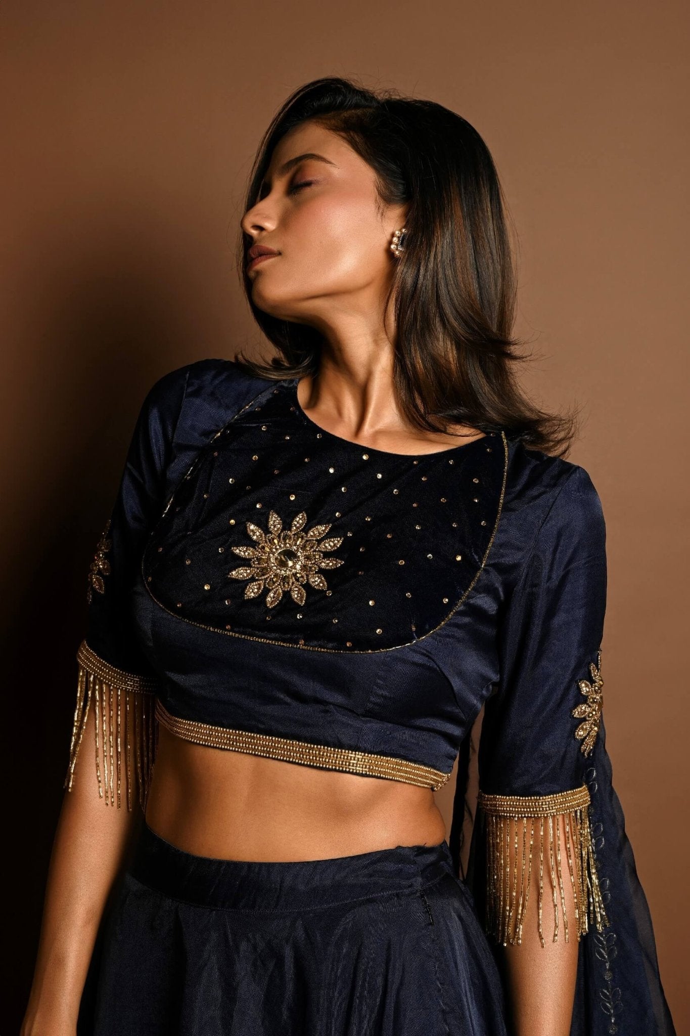 Dark Blue Lehenga Set with Hand Embroidery Work - Anvi Couture