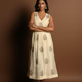 Off White Midi Dress for Woman for Party Wear - Anvi Couture