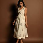 Off White Midi Dress for Woman for Party Wear - Anvi Couture