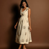 Off White Midi Dress for Woman for Party Wear - Anvi Couture