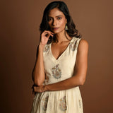 Off White Midi Dress for Woman for Party Wear - Anvi Couture