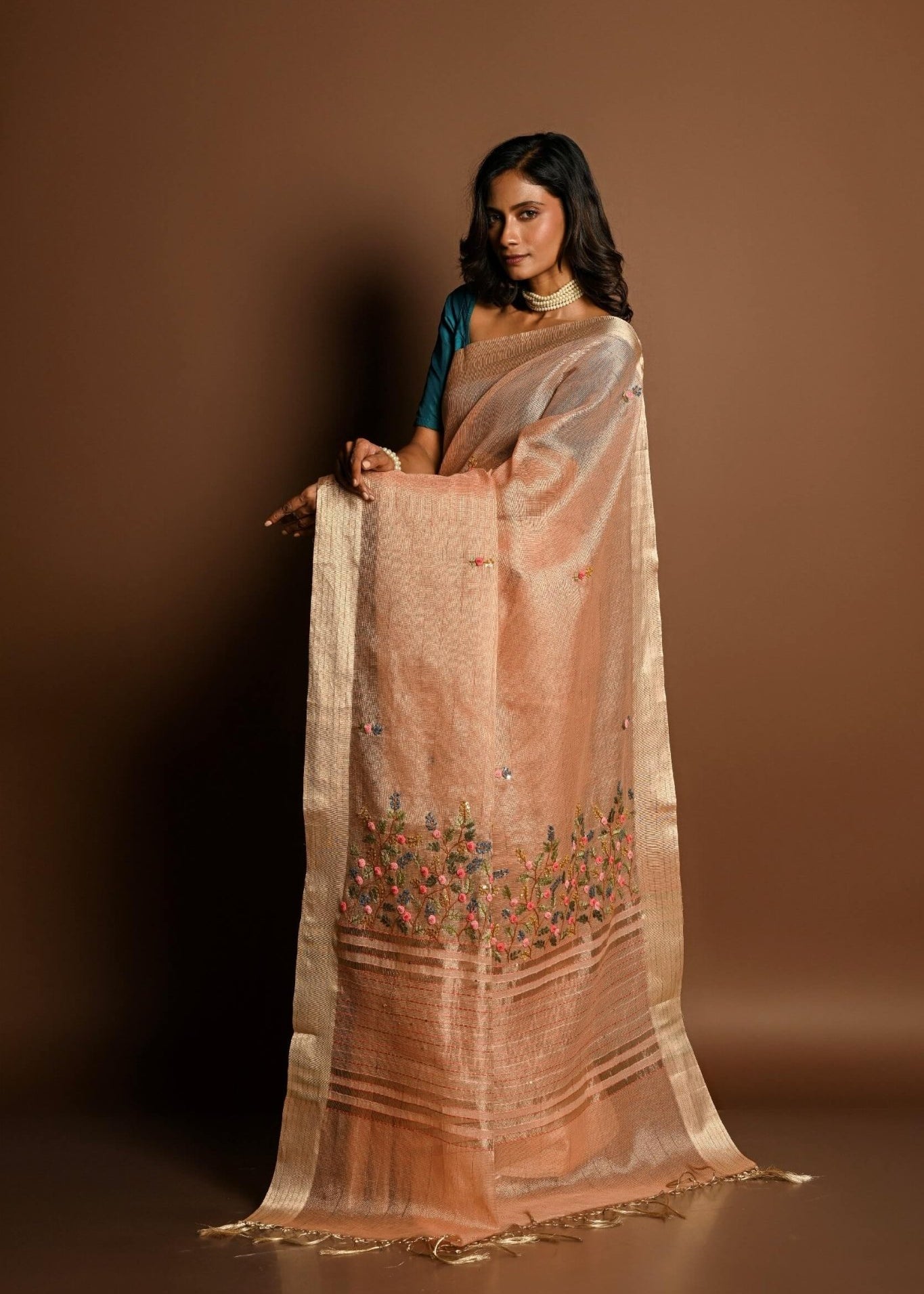 Pink Linen Saree