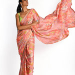 Multicolor Printed Satin Silk Saree - Anvi Couture