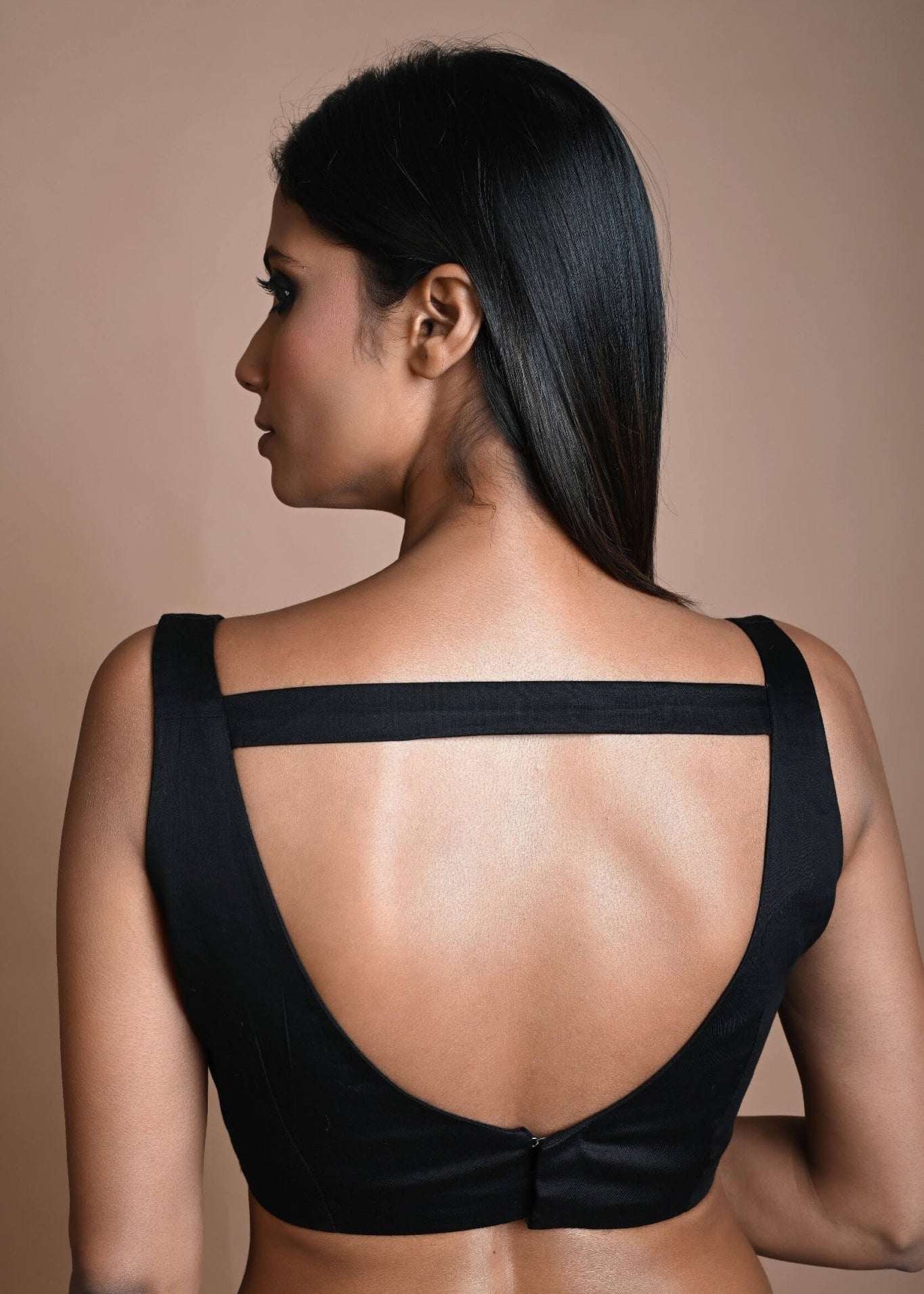 Black Cotton Sleeveless Blouse with Strappy Back Hook Closure - Anvi Couture