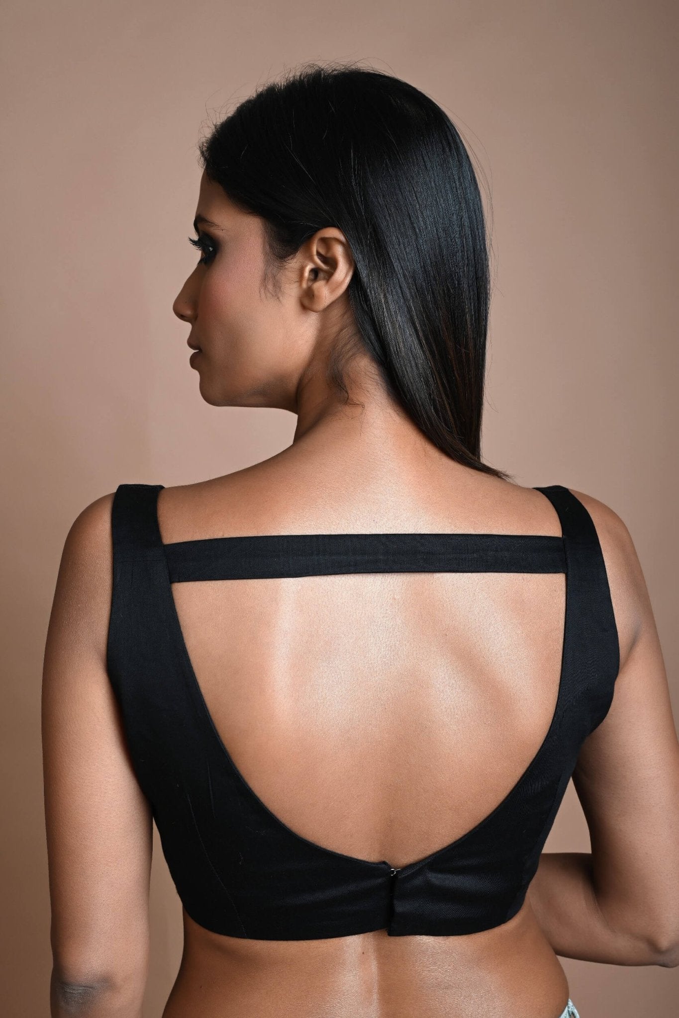 Black Cotton Sleeveless Blouse with Strappy Back Hook Closure - Anvi Couture
