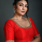 Red Bridal Half Sleeve Blouse in Silk with Aari Work - Anvi Couture