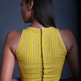 Yellow Sleeveless Blouse in Cotton with Round Neckline - Anvi Couture