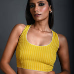 Yellow Sleeveless Blouse in Cotton with Round Neckline - Anvi Couture