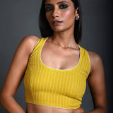 Yellow Sleeveless Blouse in Cotton with Round Neckline - Anvi Couture