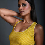 Yellow Sleeveless Blouse in Cotton with Round Neckline - Anvi Couture