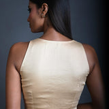 Cream Sleeveless Blouse in Cotton with Sweetheart Neckline and Front Closure - Anvi Couture