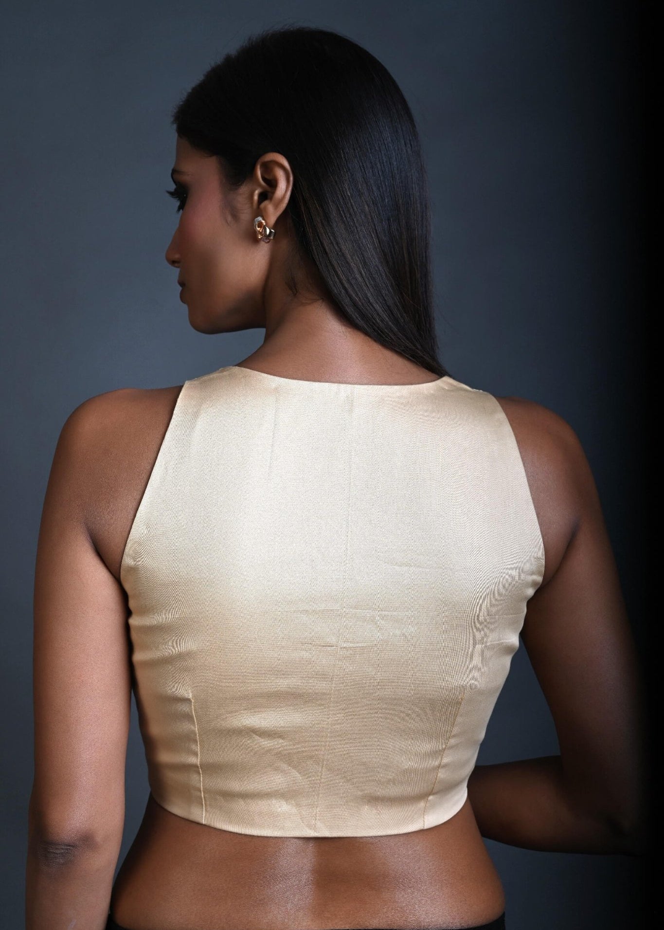 Cream Sleeveless Blouse in Cotton with Sweetheart Neckline and Front Closure - Anvi Couture