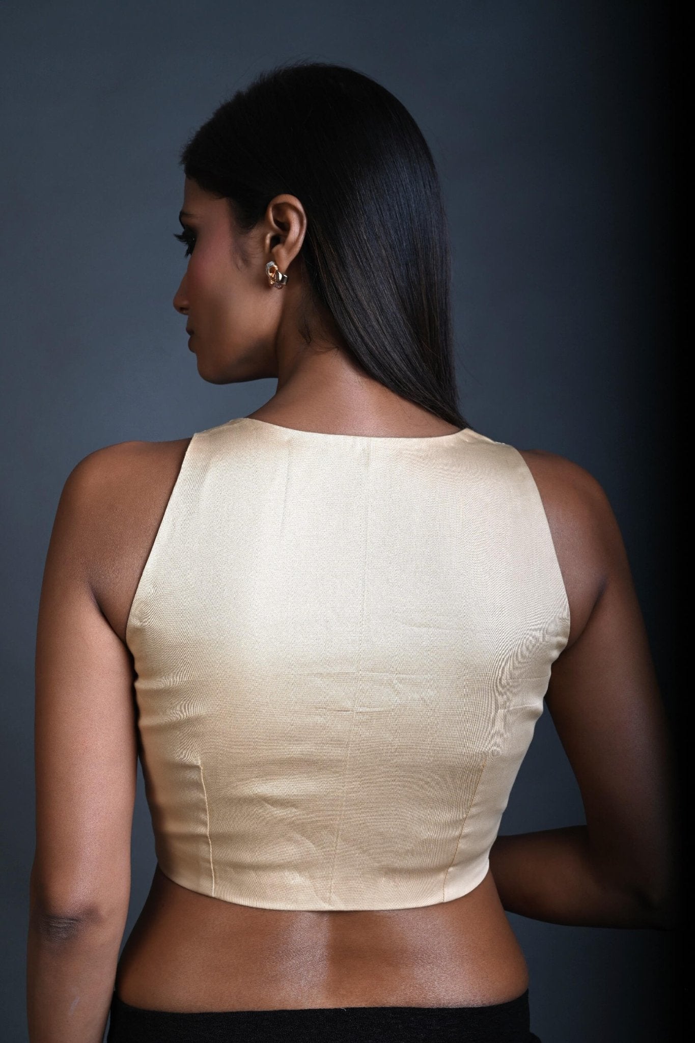 Cream Sleeveless Blouse in Cotton with Sweetheart Neckline and Front Closure - Anvi Couture