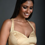 Cream Sleeveless Blouse in Cotton with Sweetheart Neckline and Front Closure - Anvi Couture