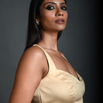 Cream Sleeveless Blouse in Cotton with Sweetheart Neckline and Front Closure - Anvi Couture