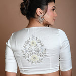 White Half Sleeve Blouse in Crepe Silk with Hand Embroidery Work - Anvi Couture