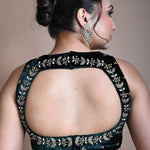Green Backless Zardozi Hand Embroidered Sleeveless Blouse in Velvet - Anvi Couture